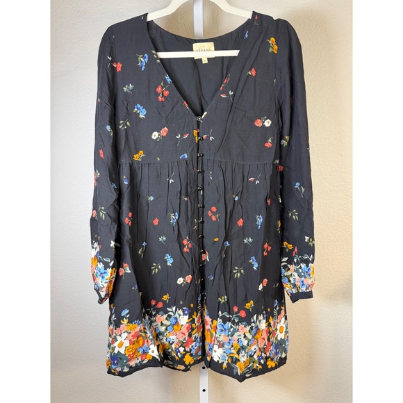 SEZANE Black Floral Button Front Mini Dress Size 38